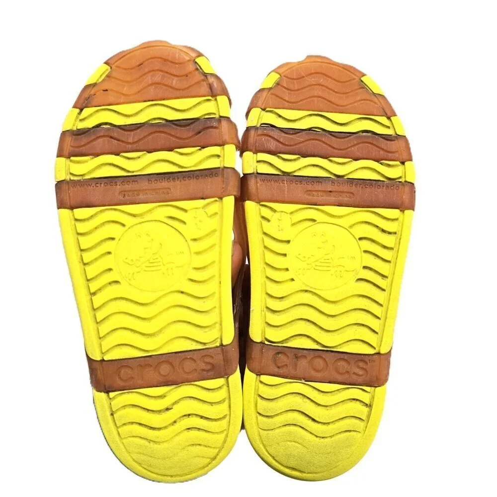 Crocs Neon Yellow Flower Shirley Clogs Peep Toe Sandals Slides Mary Jane